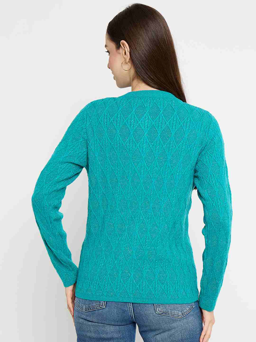 Madame Cable Knit Peacock Blue Cardigan - Image 6