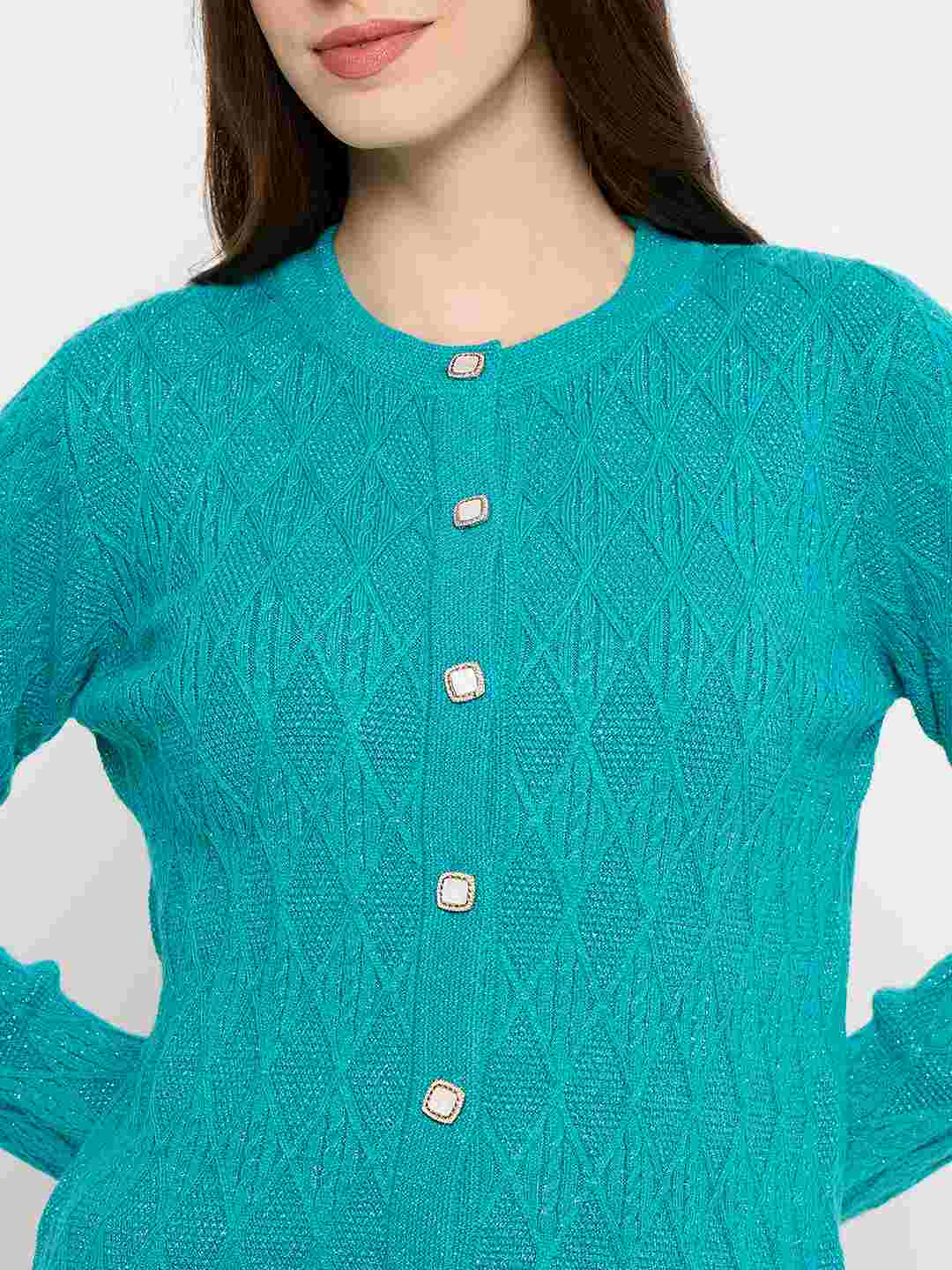 Madame Cable Knit Peacock Blue Cardigan - Image 7