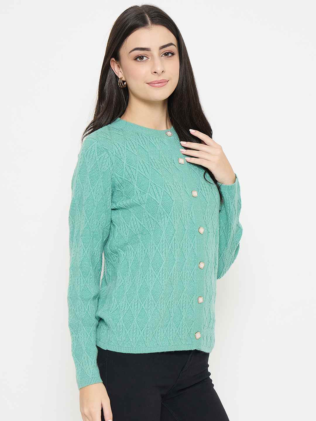 Madame Cable Knit Sea Green Cardigan - Image 4