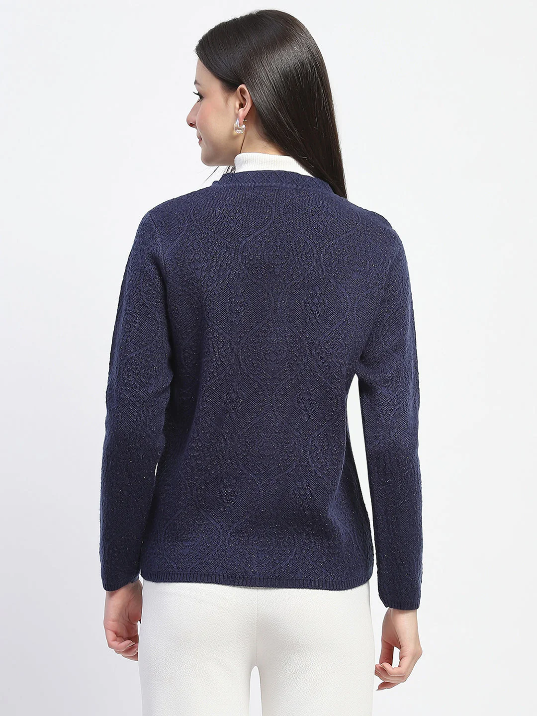 Madame V Neck Buttoned Navy Blue Cardigan - Image 6