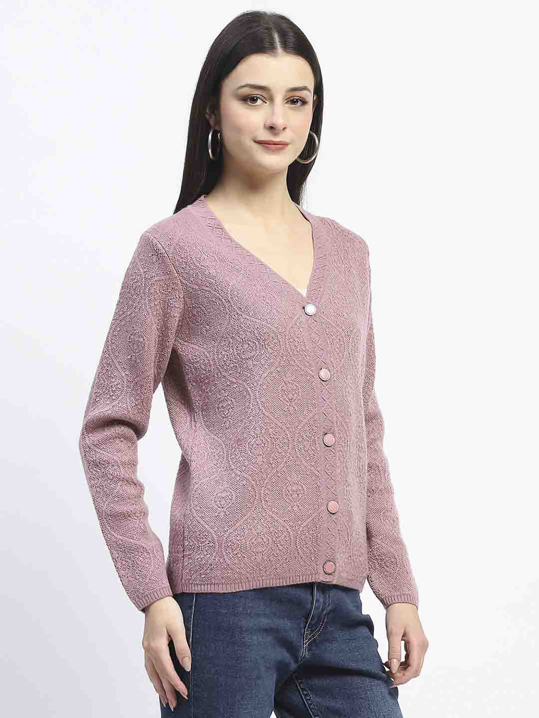 Madame V Neck Buttoned Onion Pink Cardigan - Image 4