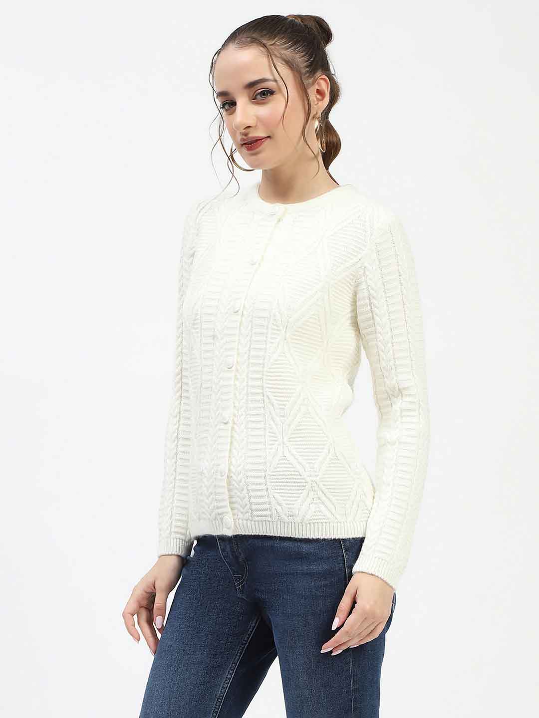 Madame White Buttoned Cardigan - Image 4