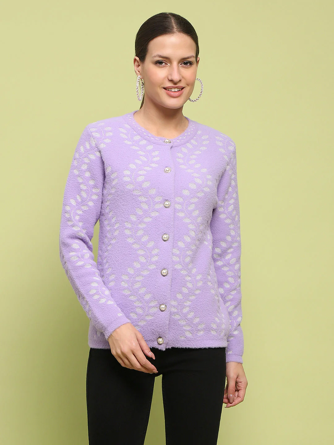 Madame Self Design Buttoned Lilac Cardigan - Image 3