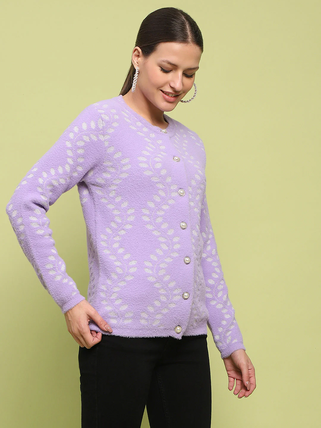 Madame Self Design Buttoned Lilac Cardigan - Image 4
