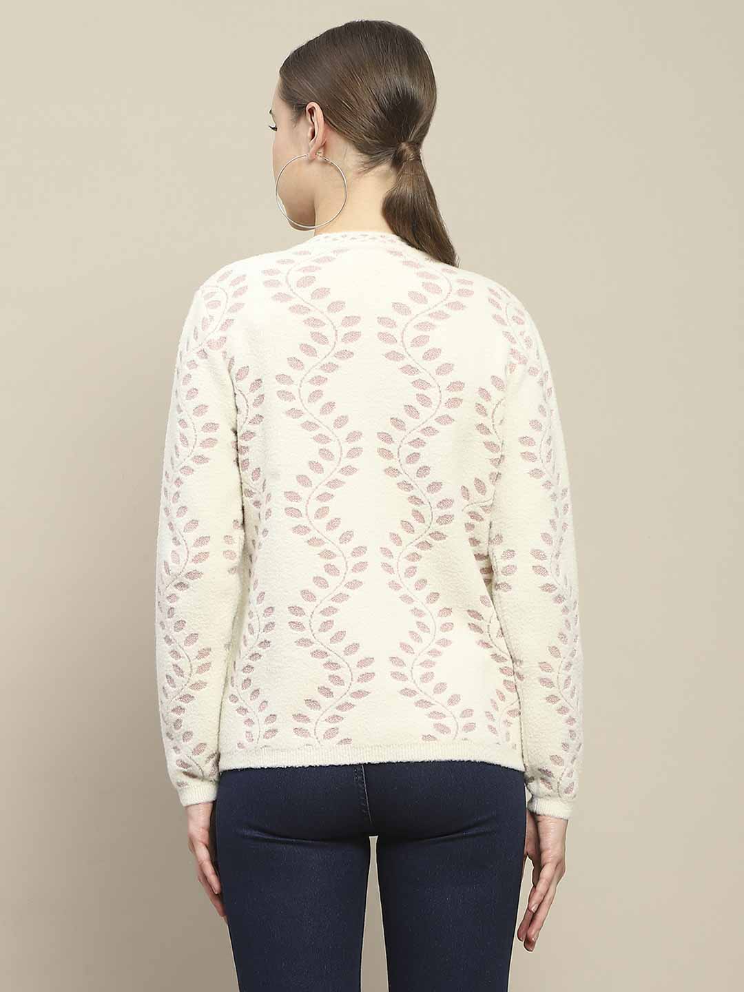 Madame Self Design Pearl Buttoned Off White Cardigan - Image 6
