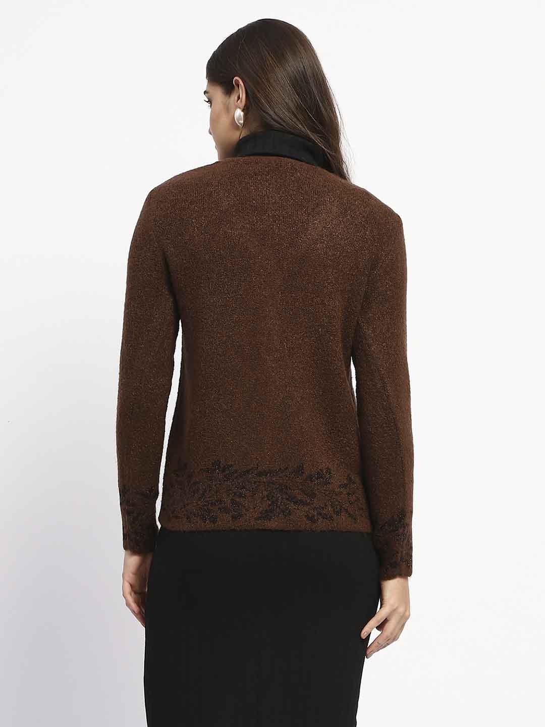 Madame Cable Knit Botanical Print Buttoned Brown Cardigan - Image 5