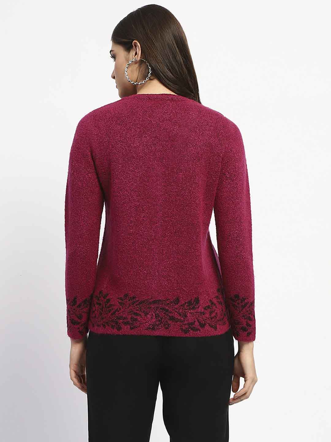 Madame Cable Knit Botanical Print Buttoned Fuschia Cardigan - Image 5
