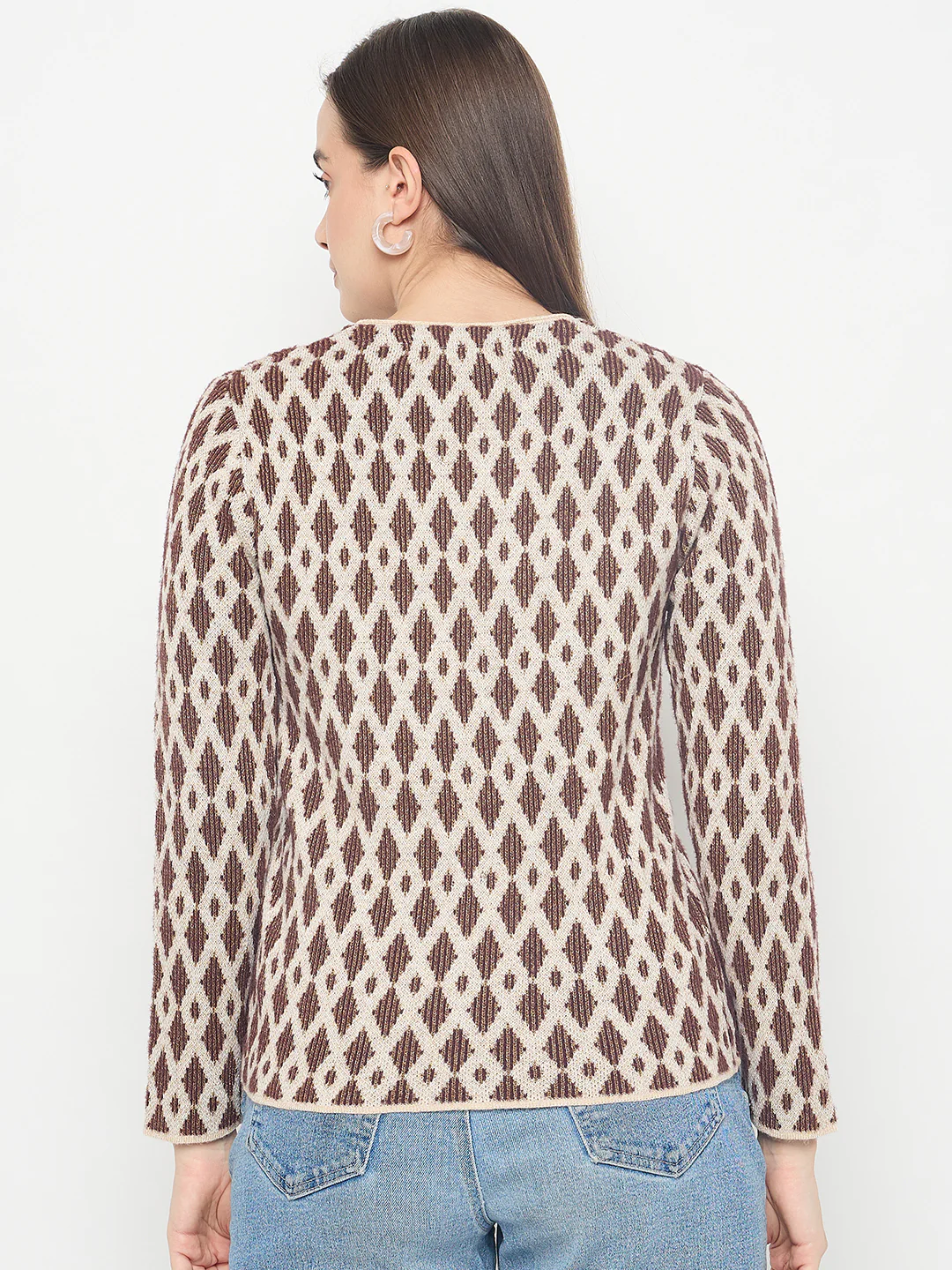 Madame Geometric Print Button Up Brown Cardigan - Image 6