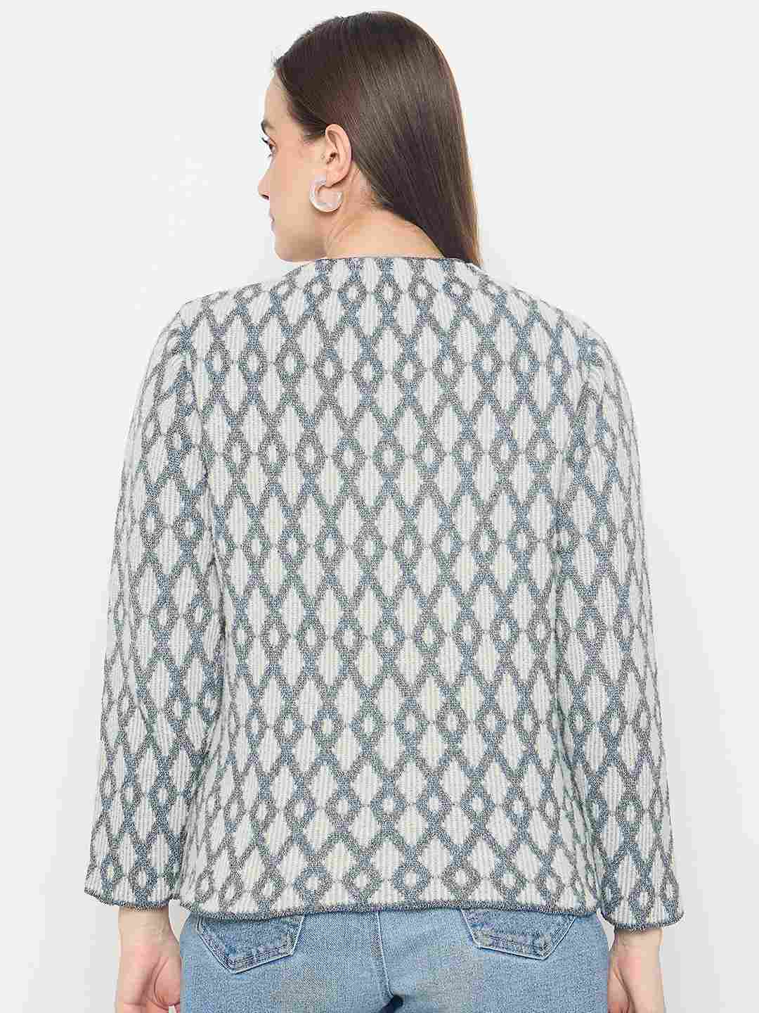 Madame Geometric Print Button Up Off White Cardigan - Image 6