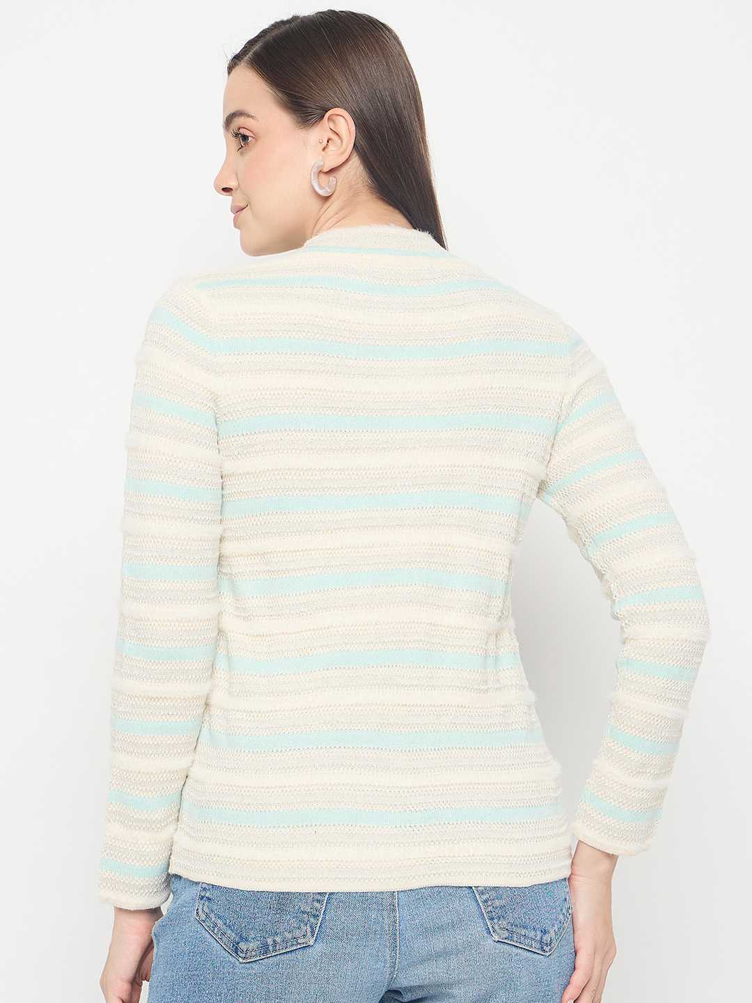 Madame Striped Button Up Off White Cardigan - Image 6