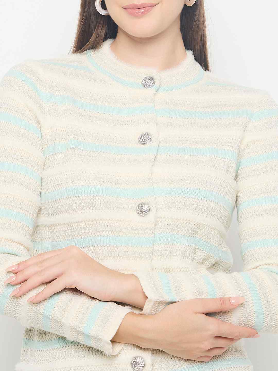 Madame Striped Button Up Off White Cardigan - Image 7