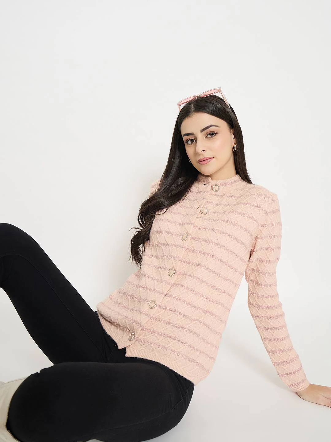 Madame Striped Peach Cardigan