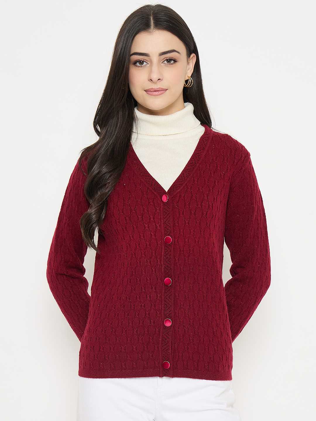 Madame Cable Knit Maroon Cardigan - Image 3