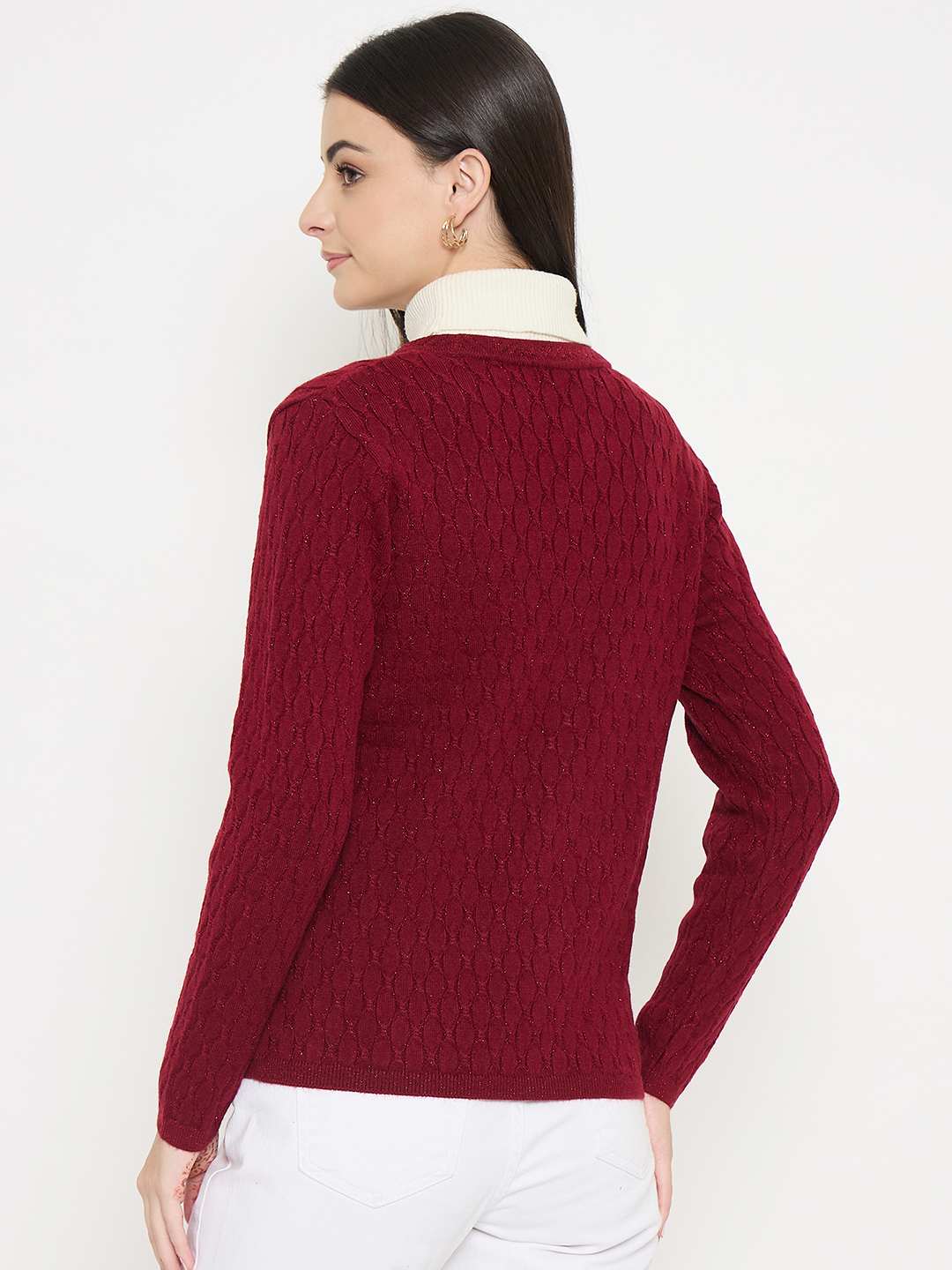 Madame Cable Knit Maroon Cardigan - Image 6