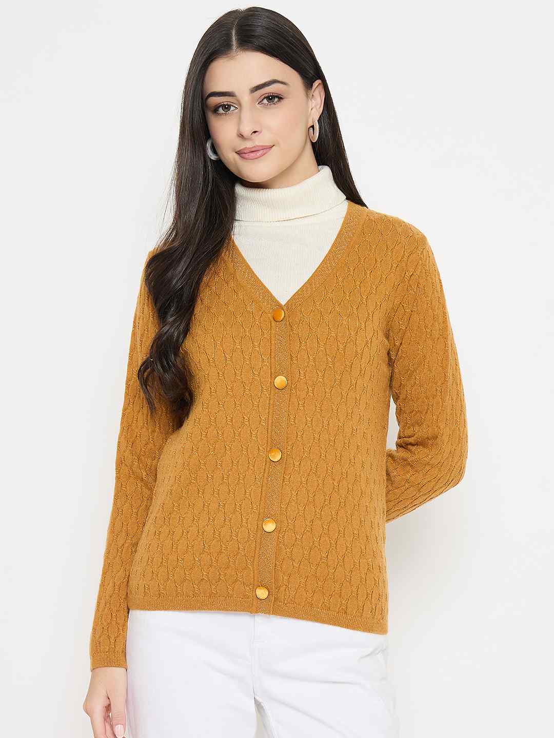 Madame Cable Knit Mustard Yellow Cardigan - Image 3