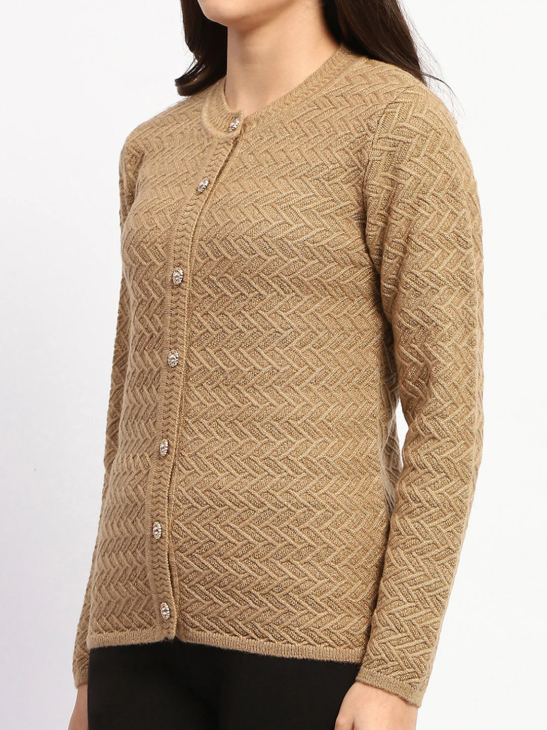 Madame Camel Cable Knit Button Down Cardigan - Image 6