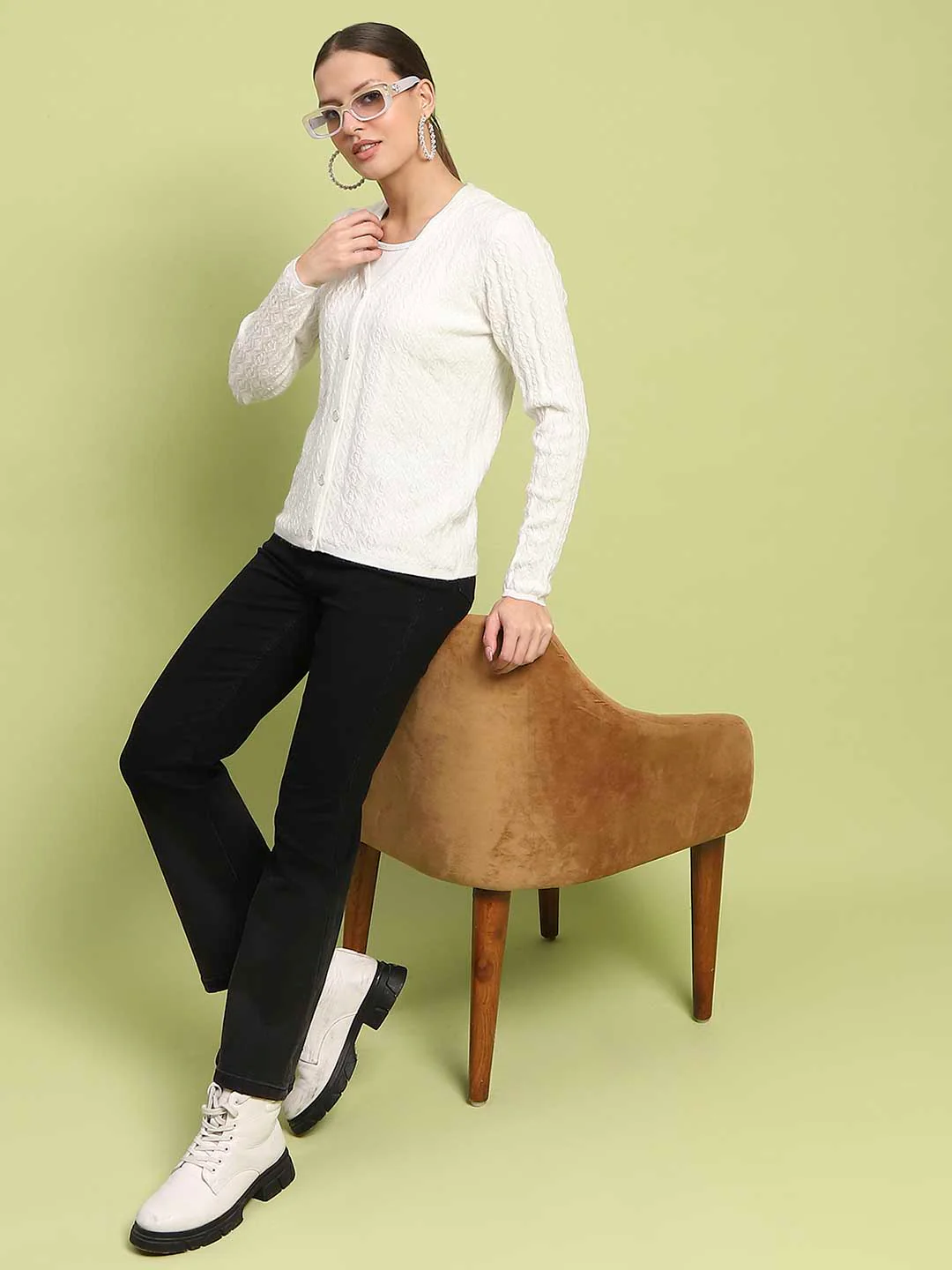 Madame Cable Knit Off White Cardigan - Image 2
