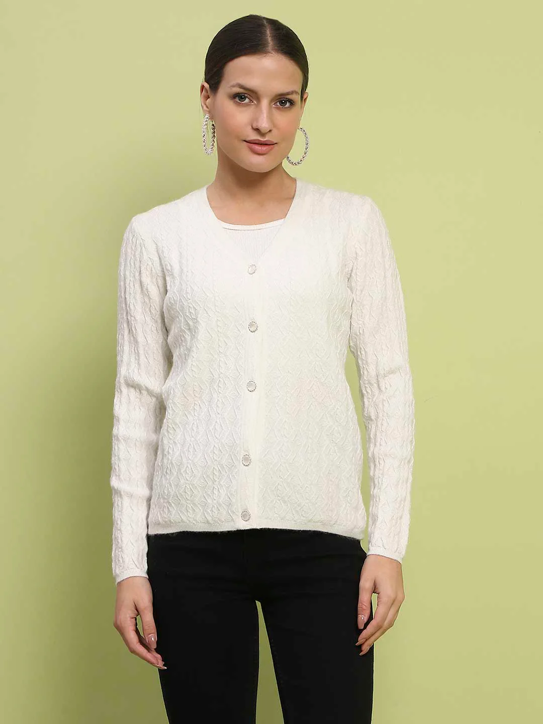 Madame Cable Knit Off White Cardigan - Image 3