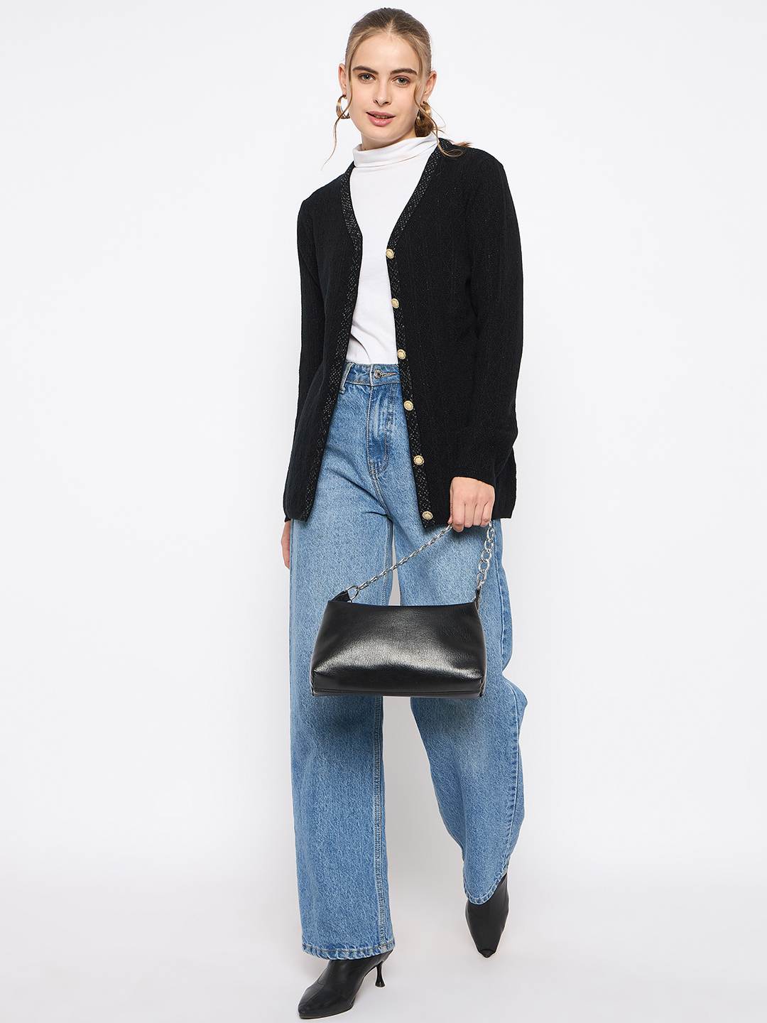 Madame Full Sleeve Button Down Black Cardigan - Image 3
