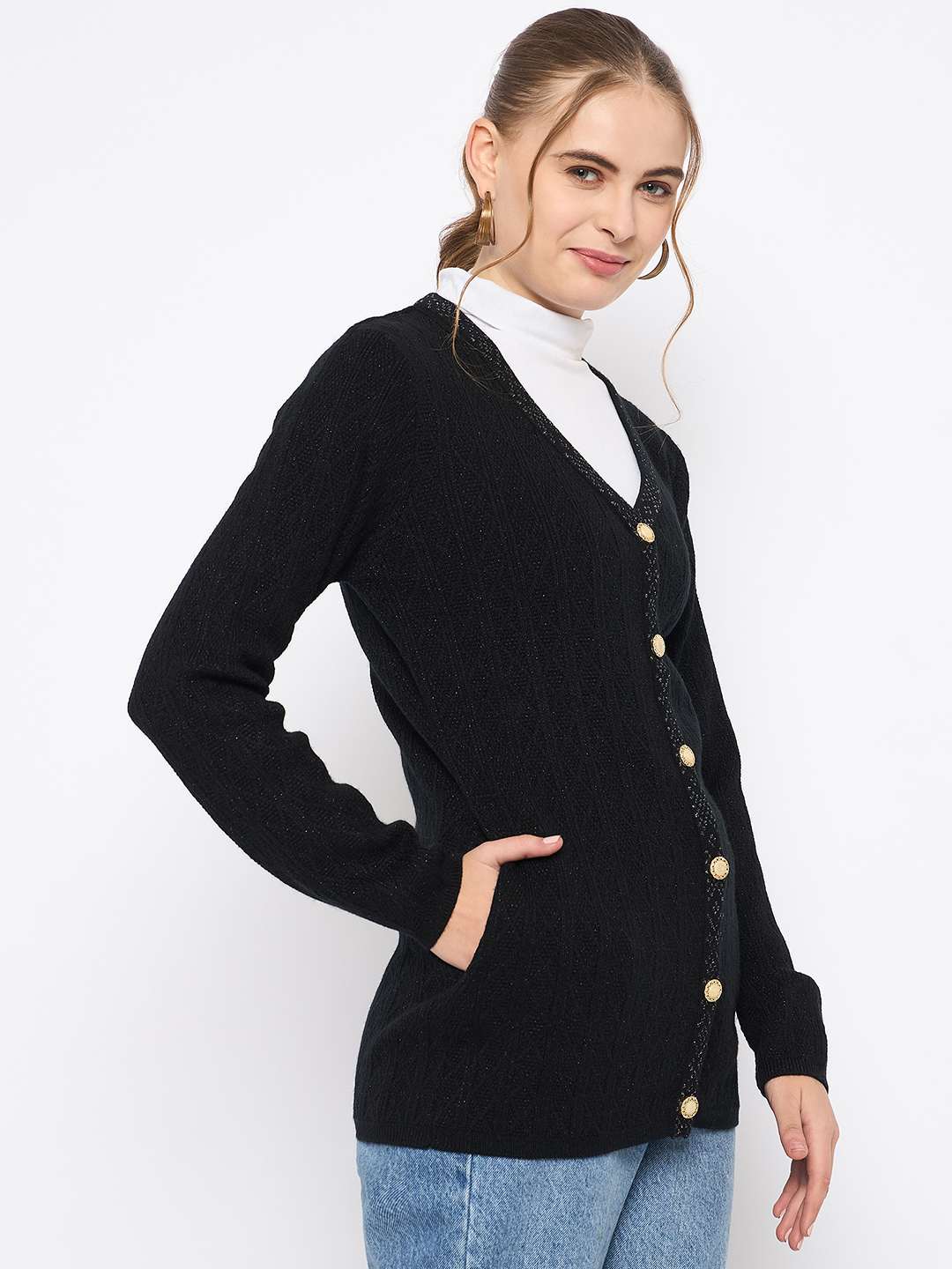 Madame Full Sleeve Button Down Black Cardigan - Image 4