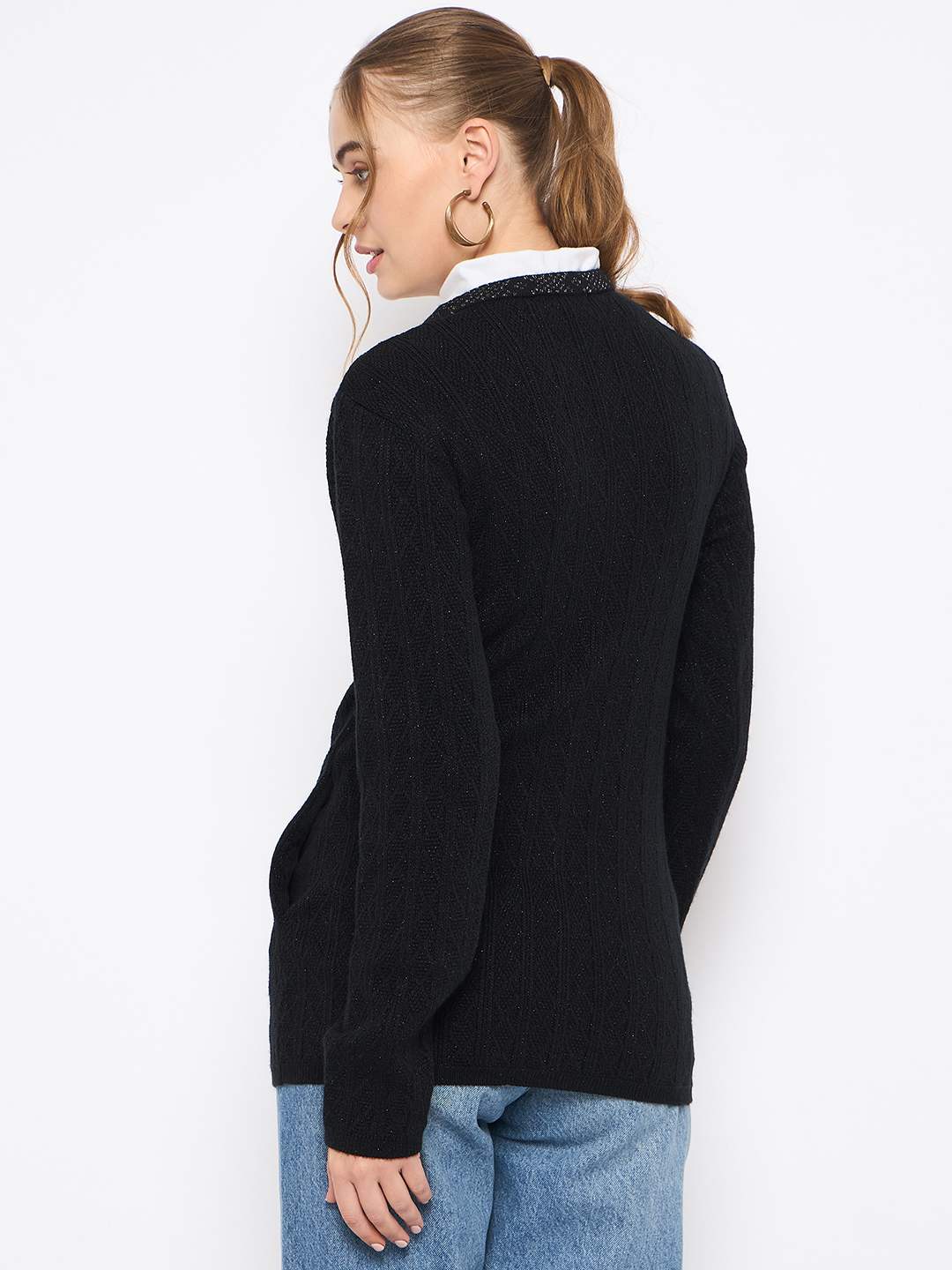 Madame Full Sleeve Button Down Black Cardigan - Image 6