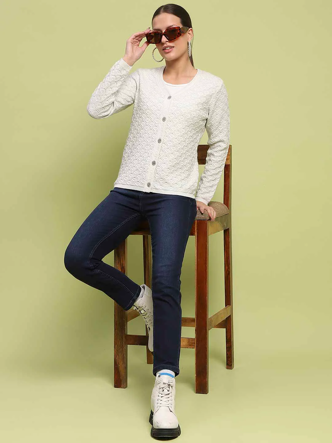 Madame Cable Knit Off White Cardigan - Image 2