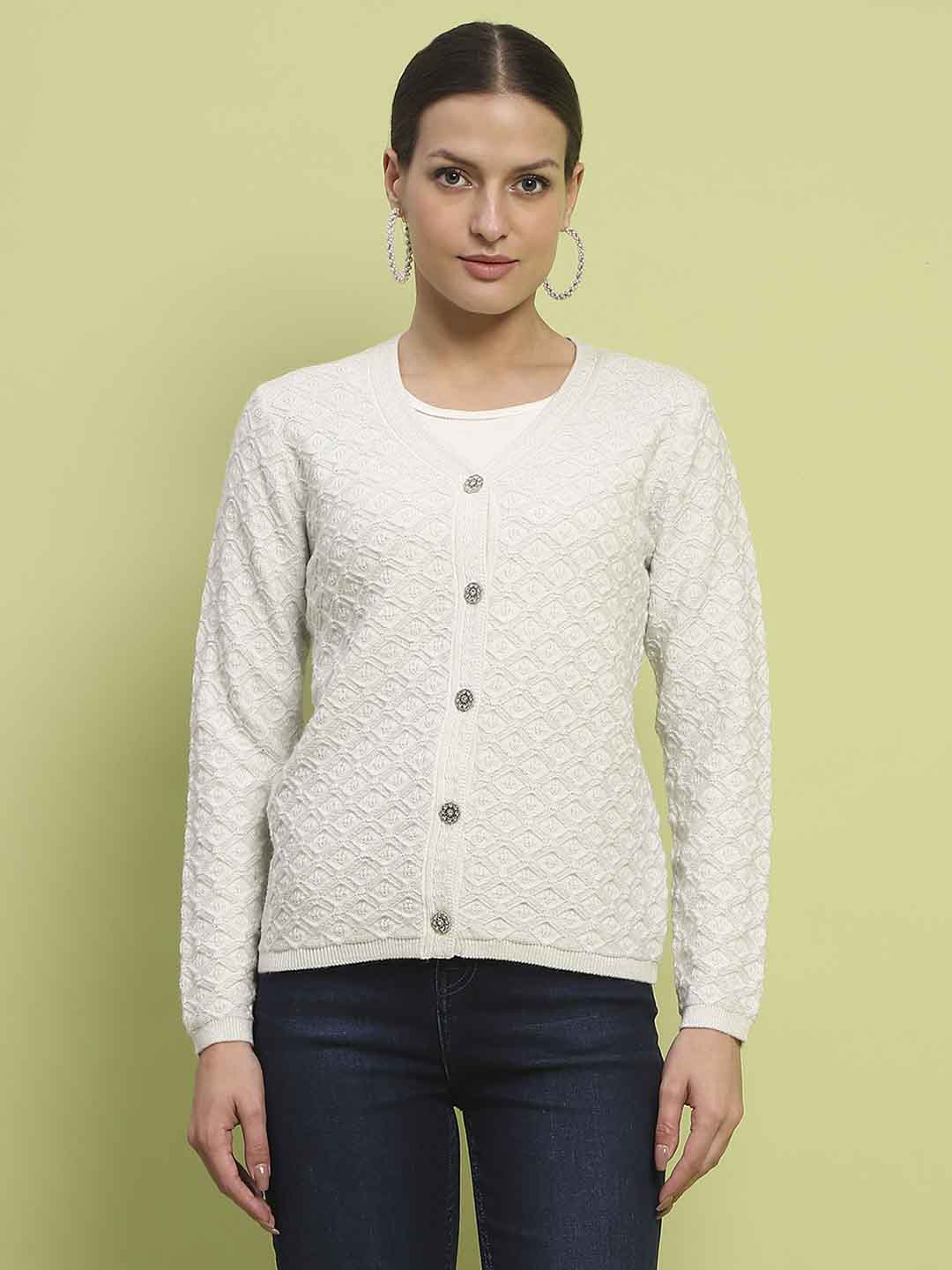 Madame Cable Knit Off White Cardigan - Image 3