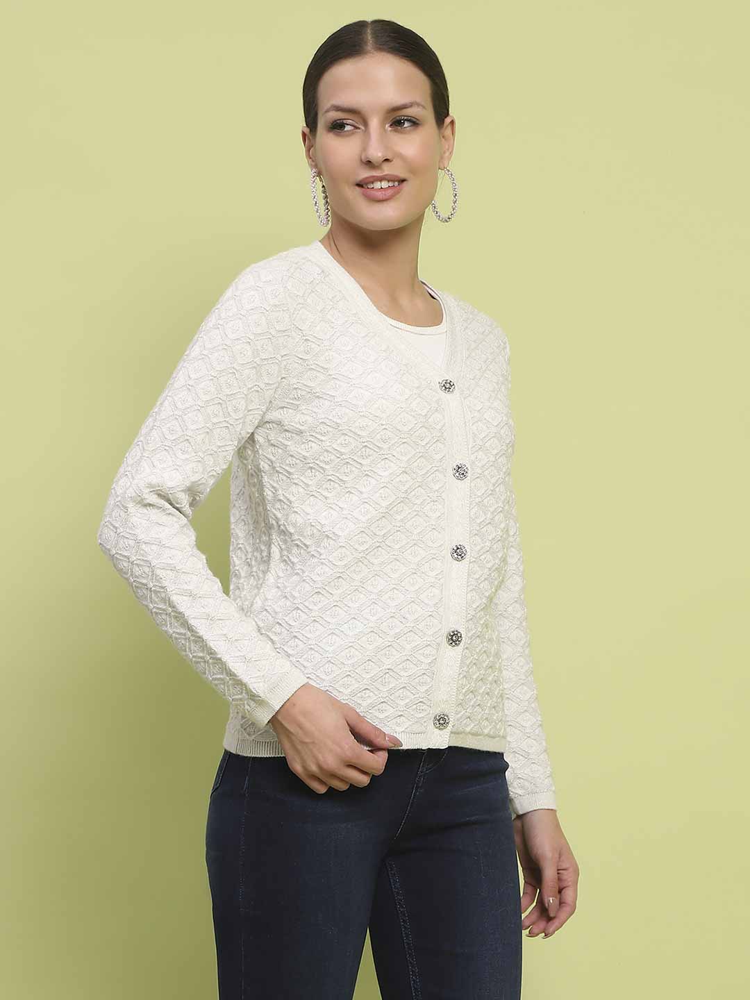 Madame Cable Knit Off White Cardigan - Image 4