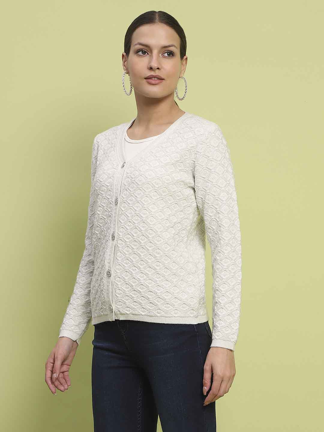 Madame Cable Knit Off White Cardigan - Image 5