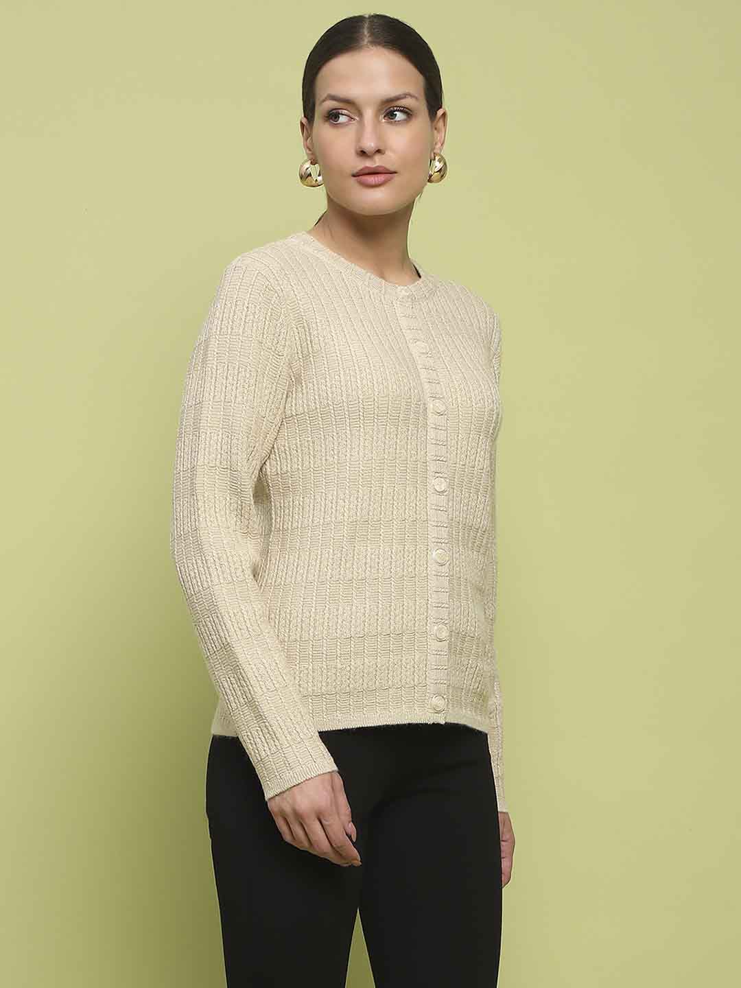 Madame Cable Knit Buttoned Beige Cardigan - Image 4