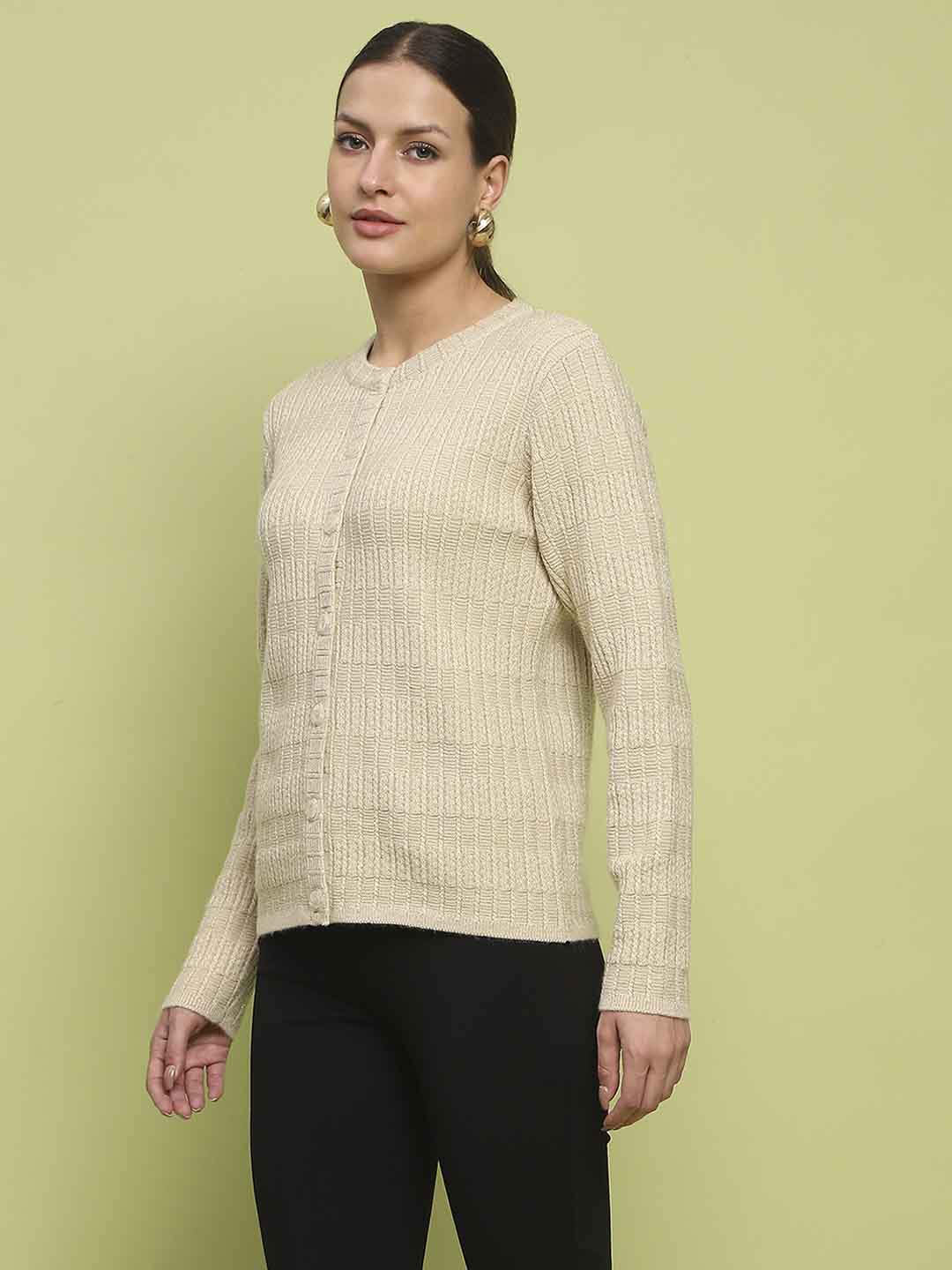 Madame Cable Knit Buttoned Beige Cardigan - Image 5