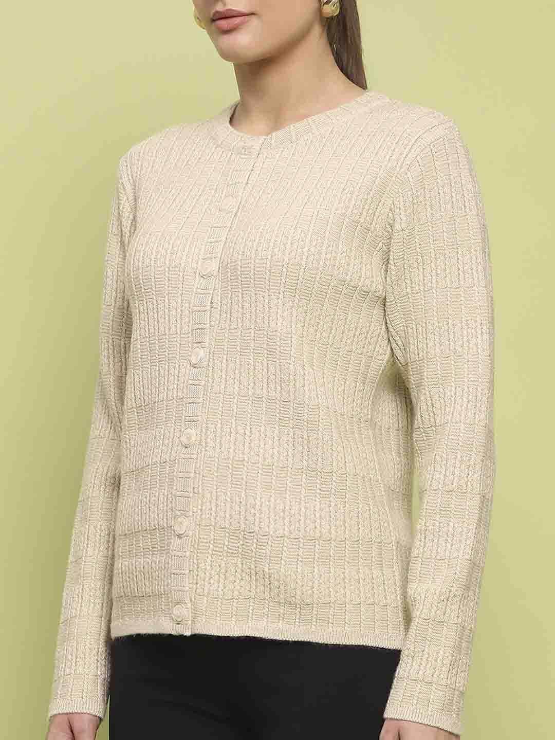 Madame Cable Knit Buttoned Beige Cardigan - Image 7