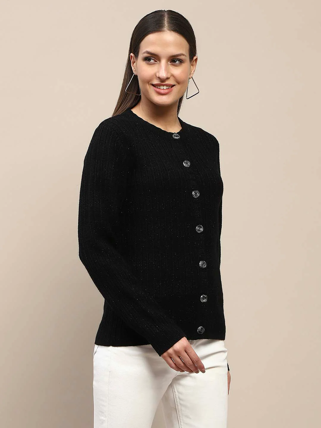Madame Cable Knit Buttoned Black Cardigan - Image 4