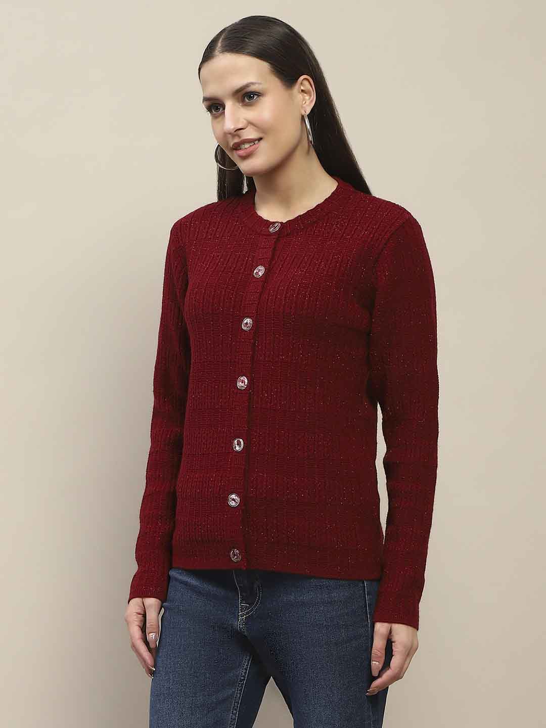 Madame Cable Knit Buttoned Red Cardigan - Image 5