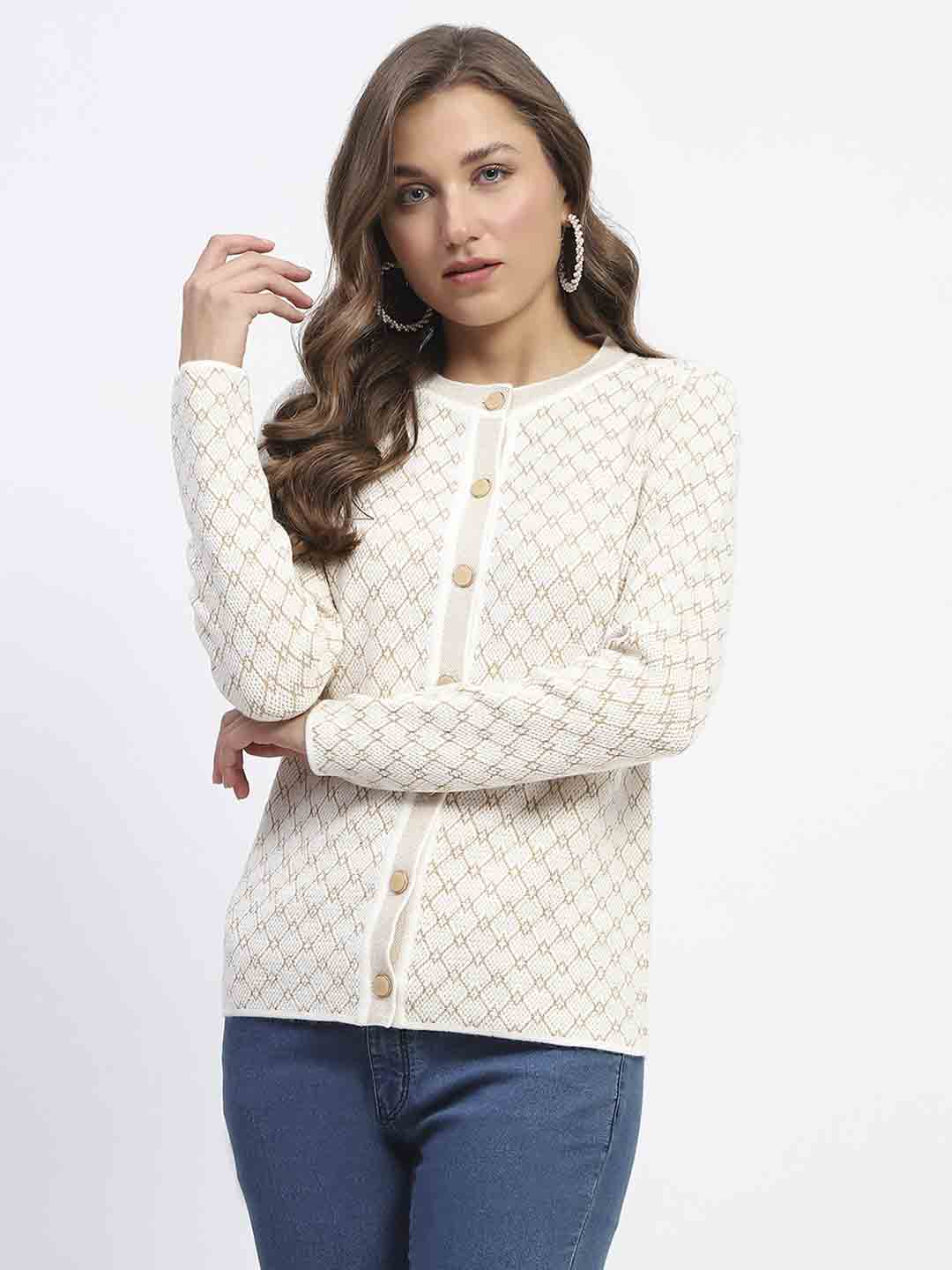 Madame Offwhite Printed Buttoned Cardigan - Image 2