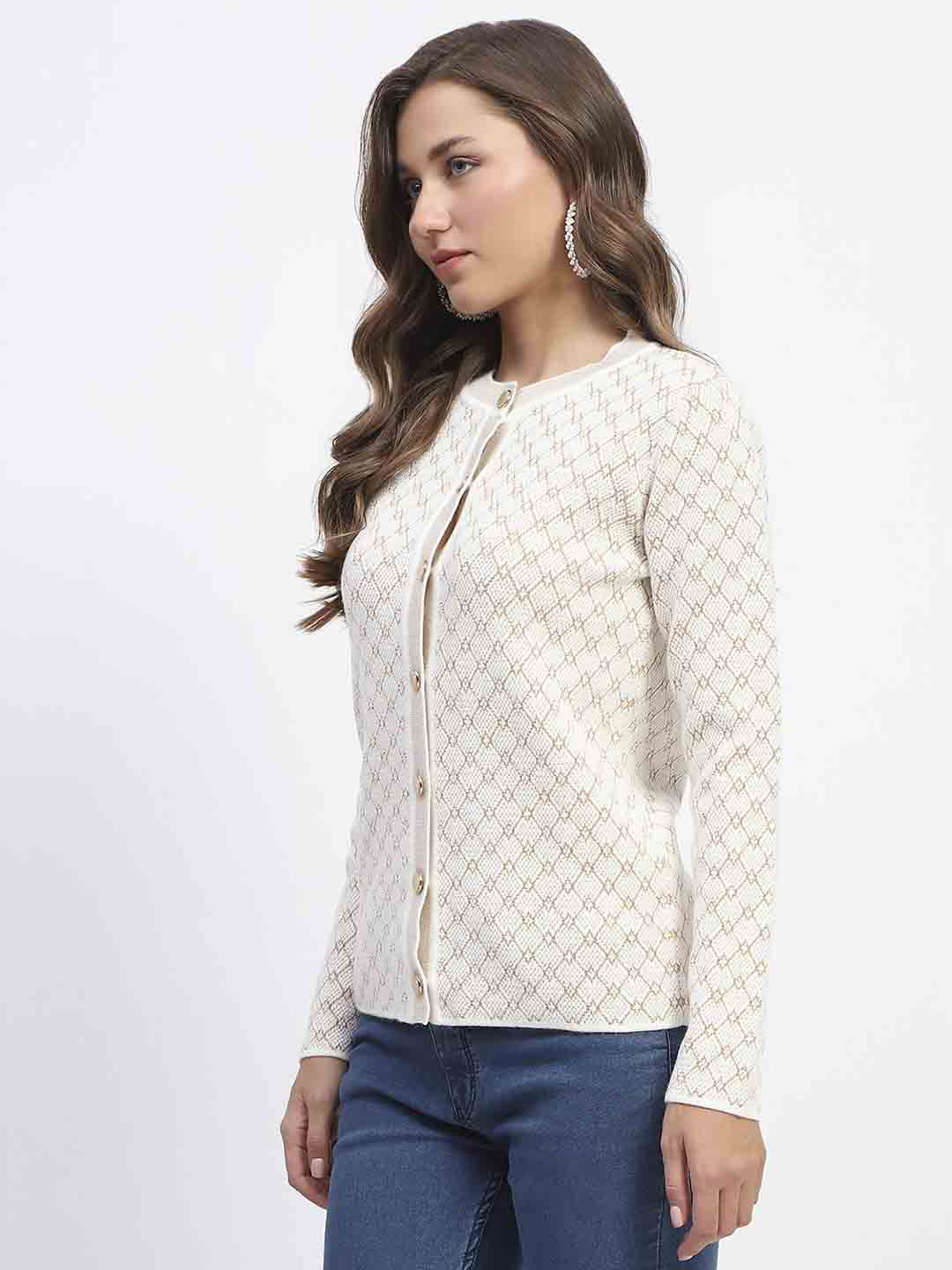 Madame Offwhite Printed Buttoned Cardigan - Image 4