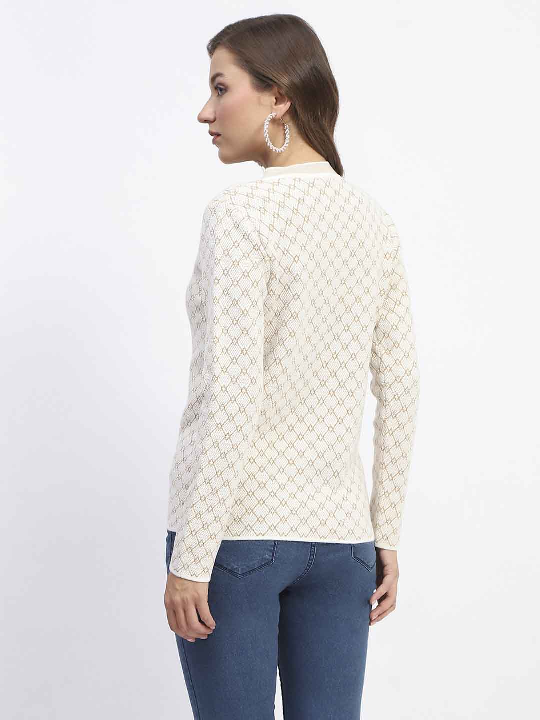 Madame Offwhite Printed Buttoned Cardigan - Image 5