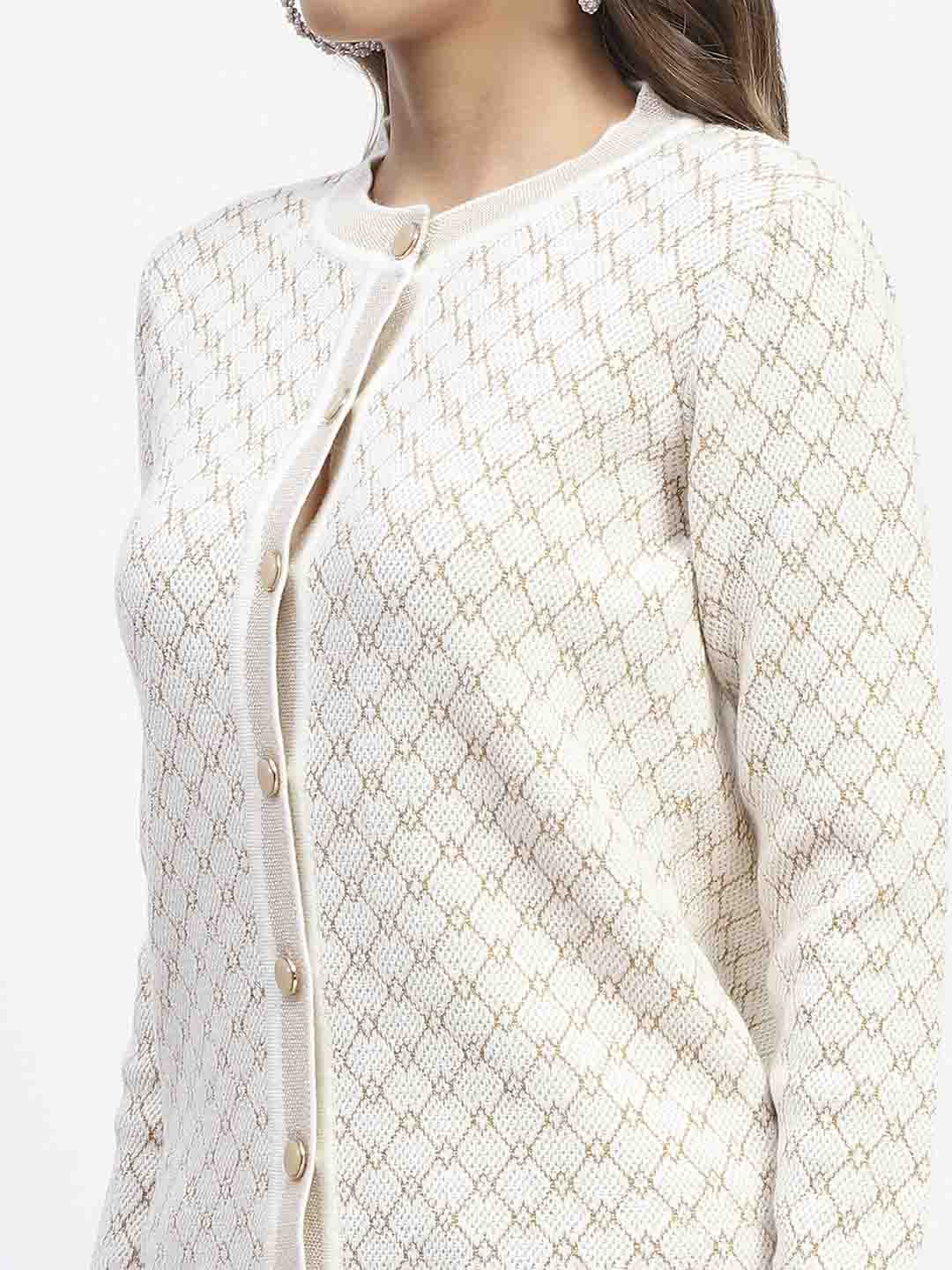 Madame Offwhite Printed Buttoned Cardigan - Image 6