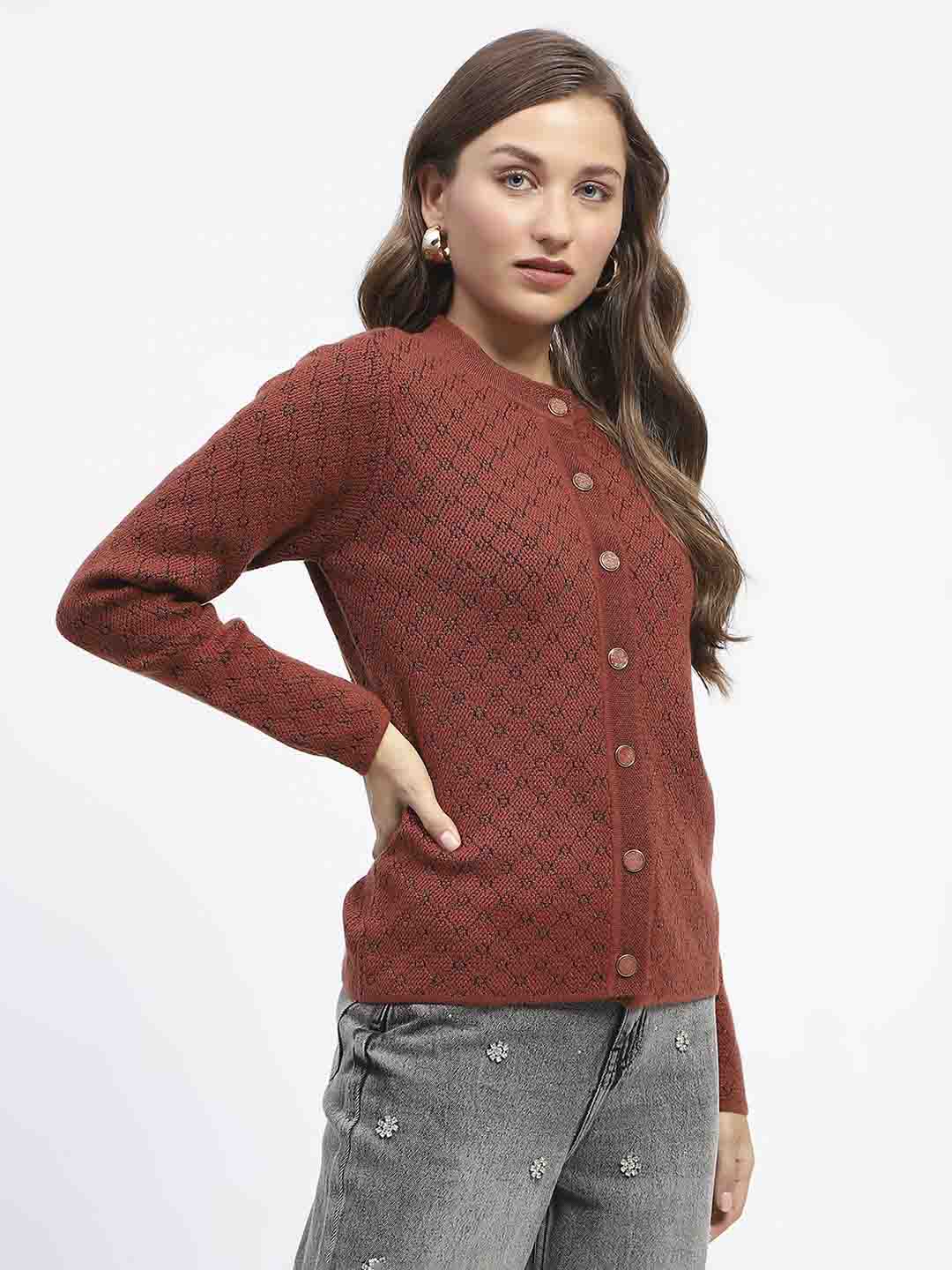 Madame Beige Printed Buttoned Cardigan - Image 3