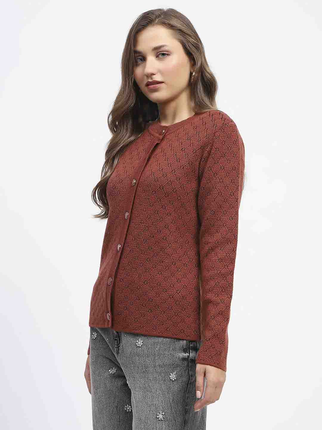 Madame Beige Printed Buttoned Cardigan - Image 4