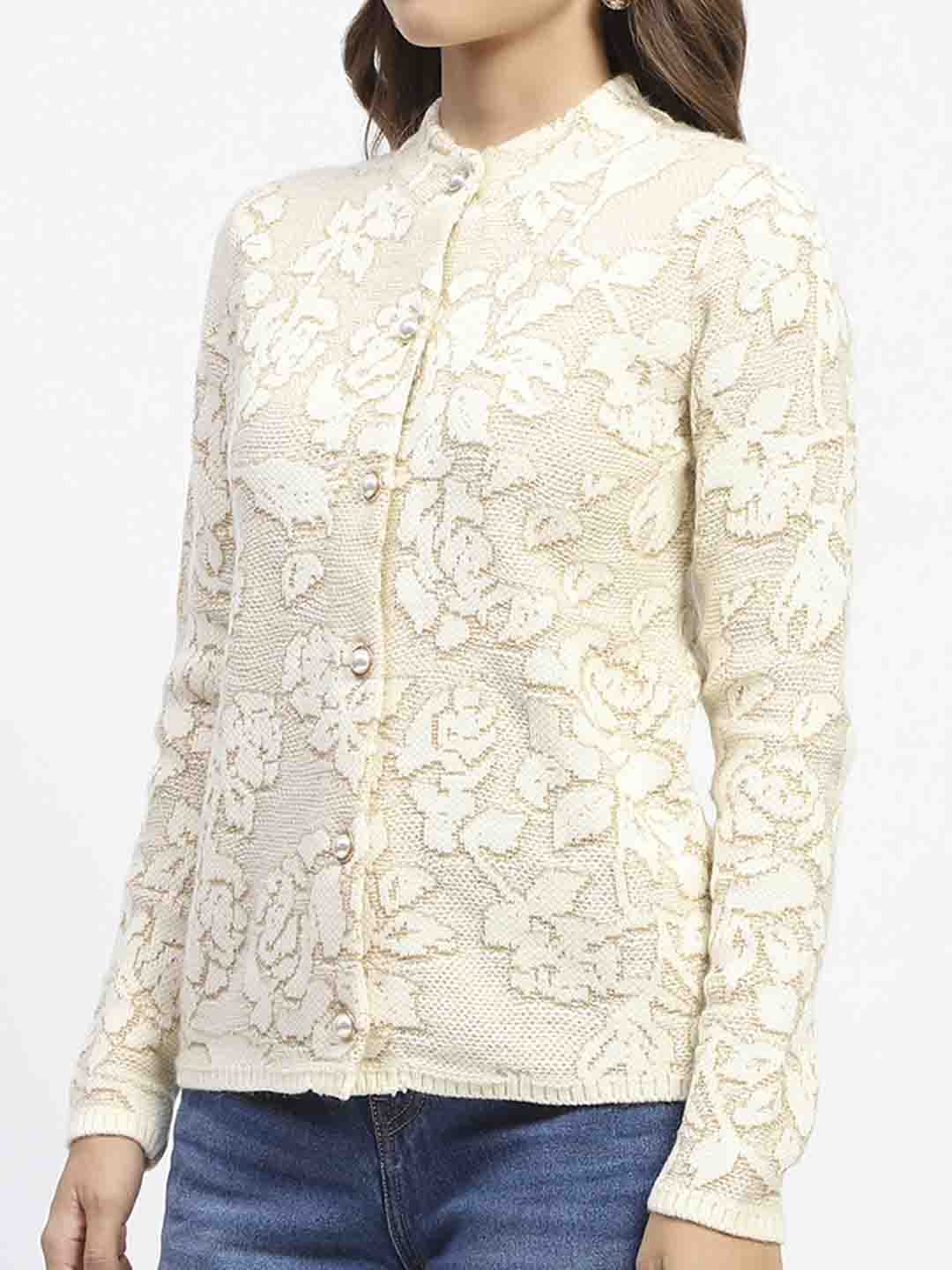 Madame Mock Neck Textured Beige Cardigan - Image 6