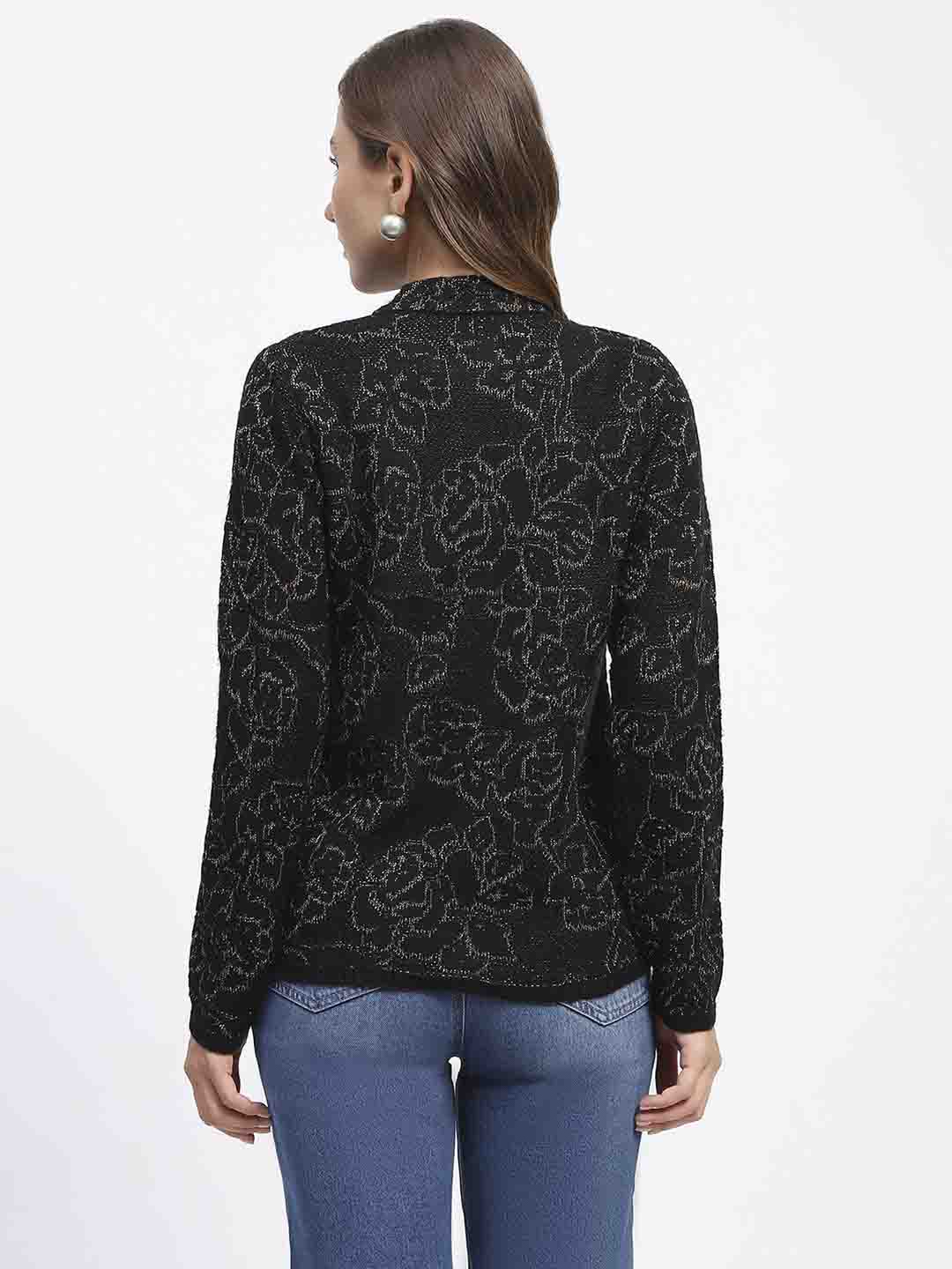 Madame Black Shimmer Printed Buttoned Cardigan - Image 5