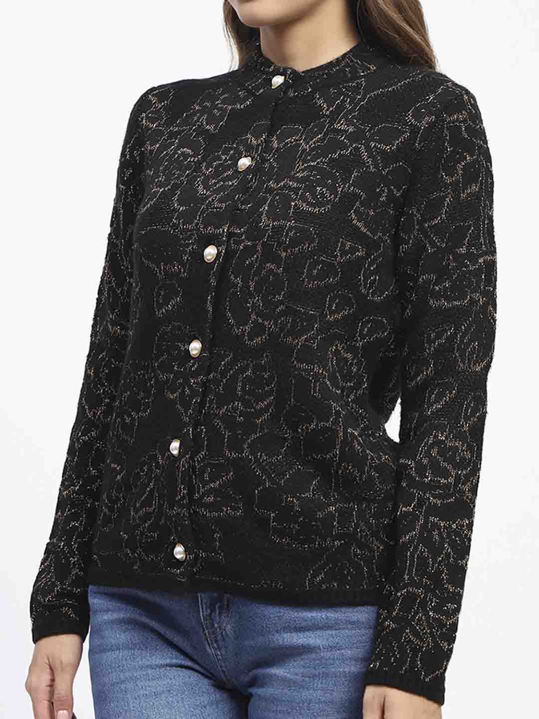 Madame Black Shimmer Printed Buttoned Cardigan - Image 6