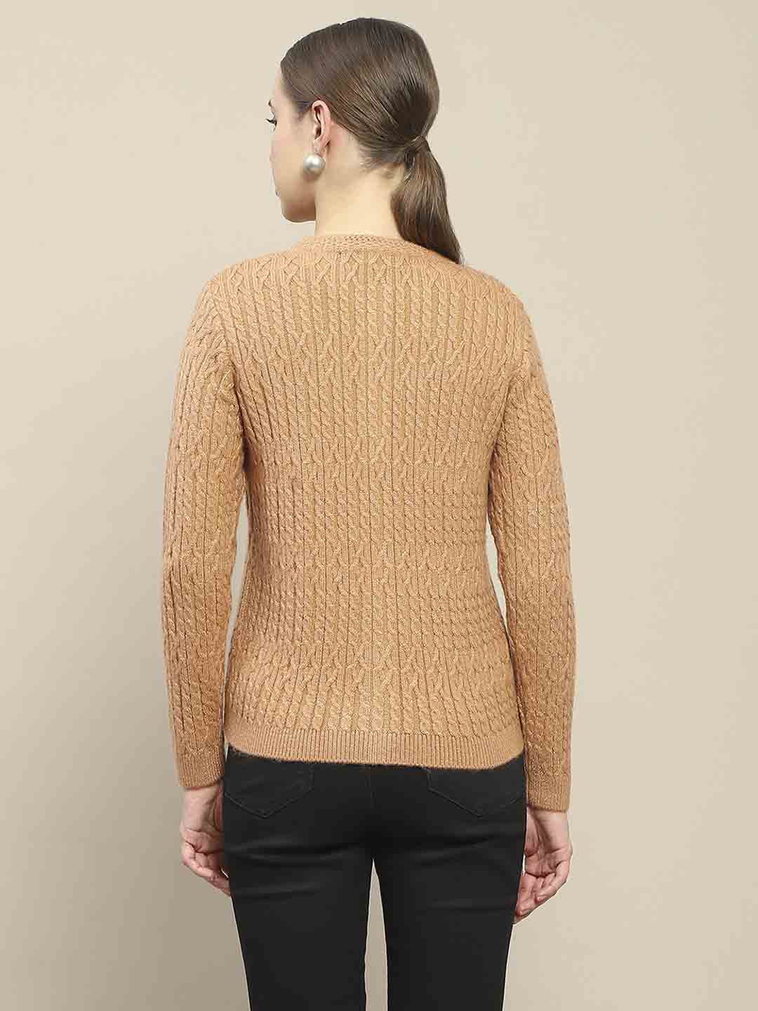 Madame Cable Knit Round Neck Rosewood Cardigan - Image 5