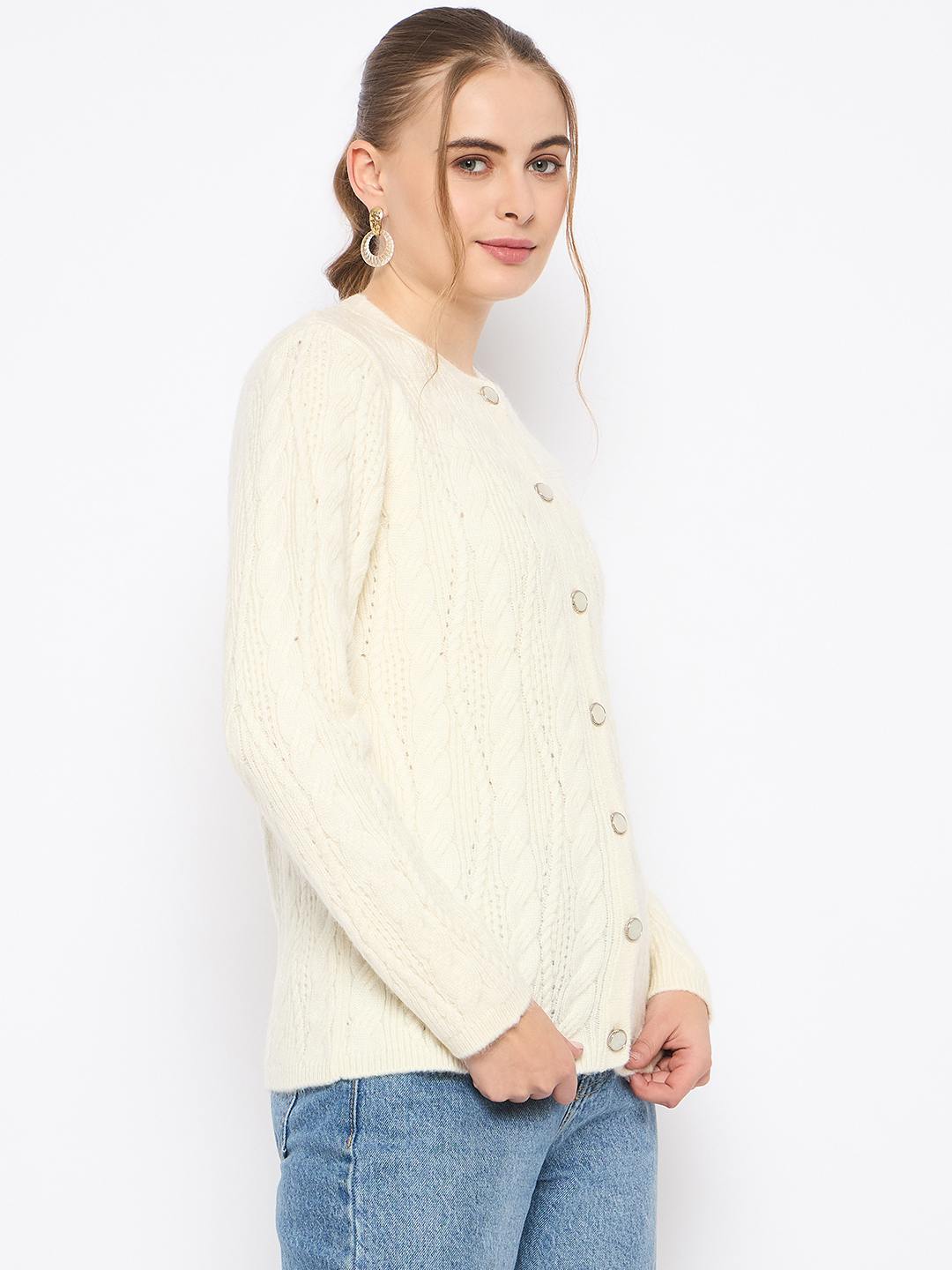Madame Round Neck Off White Cardigan - Image 4