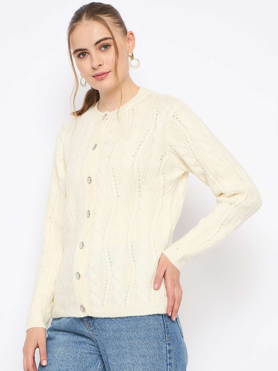 Madame Round Neck Off White Cardigan - Image 5