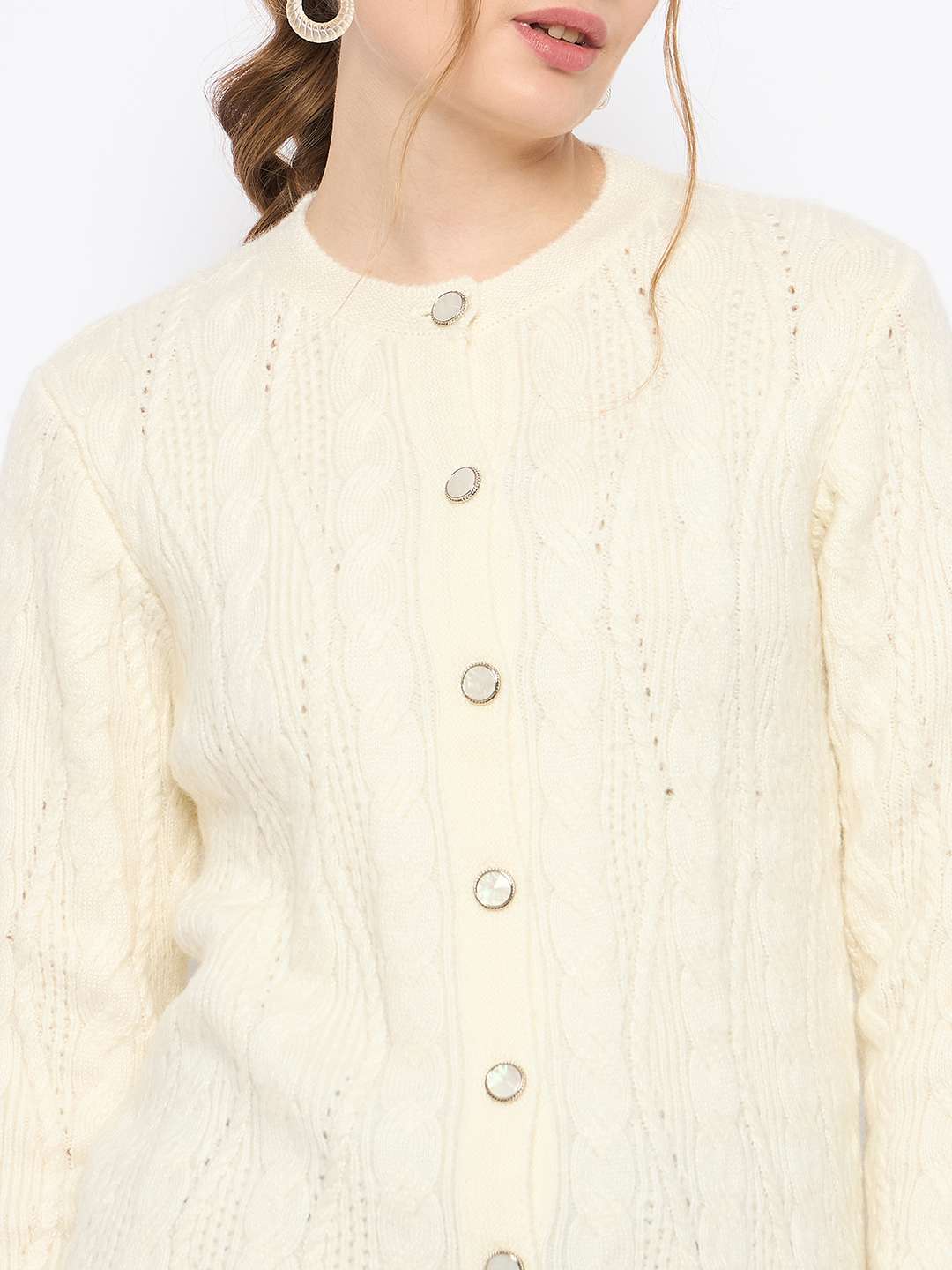Madame Round Neck Off White Cardigan - Image 7