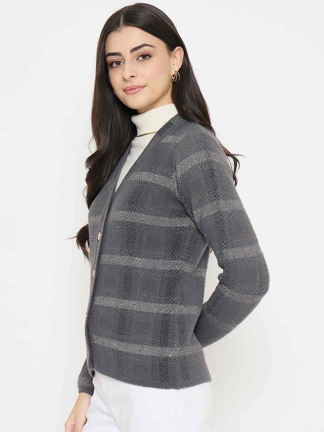 Madame Plaid Nylon Blend Grey Cardigan - Image 5