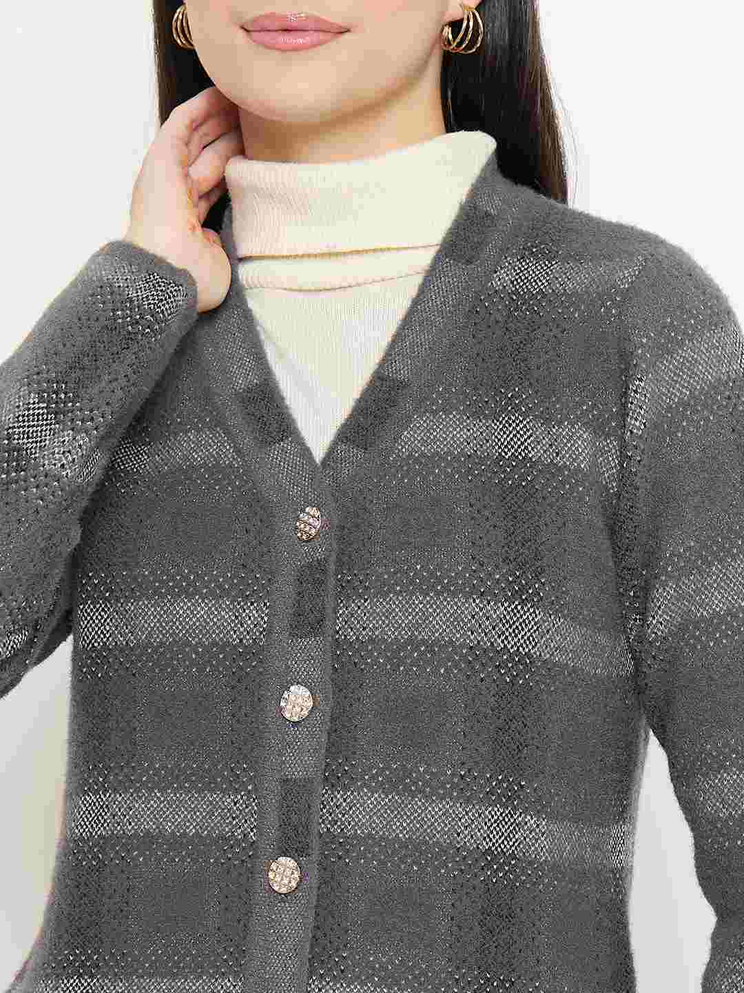Madame Plaid Nylon Blend Grey Cardigan - Image 7