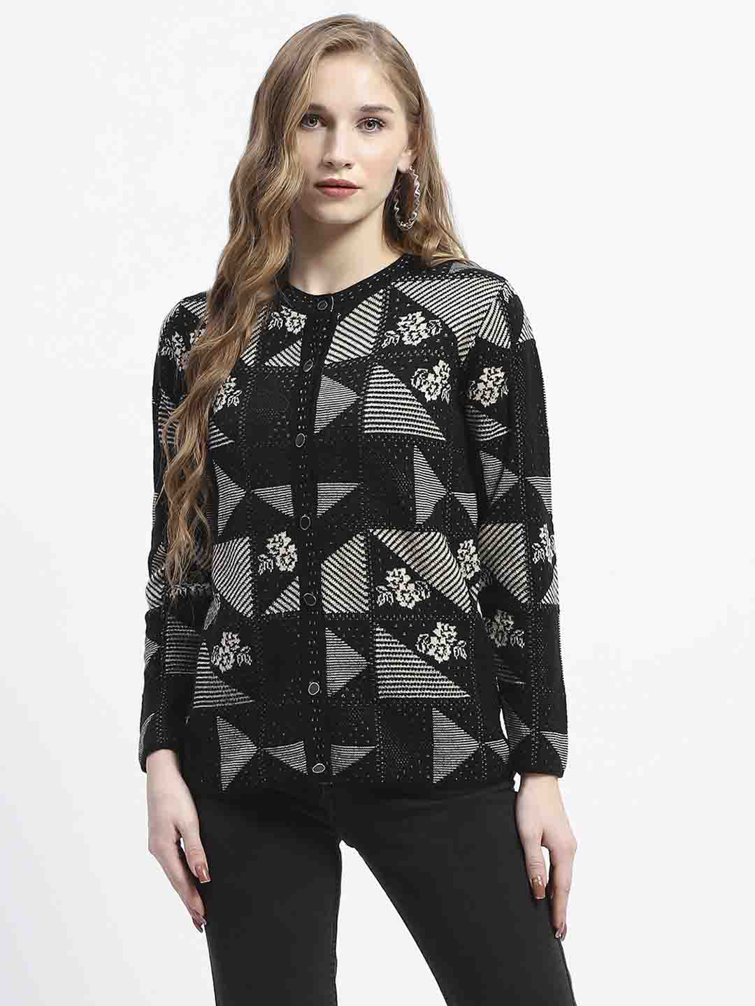 Madame Geometric Patterned Black and Grey Cardigan - Image 2